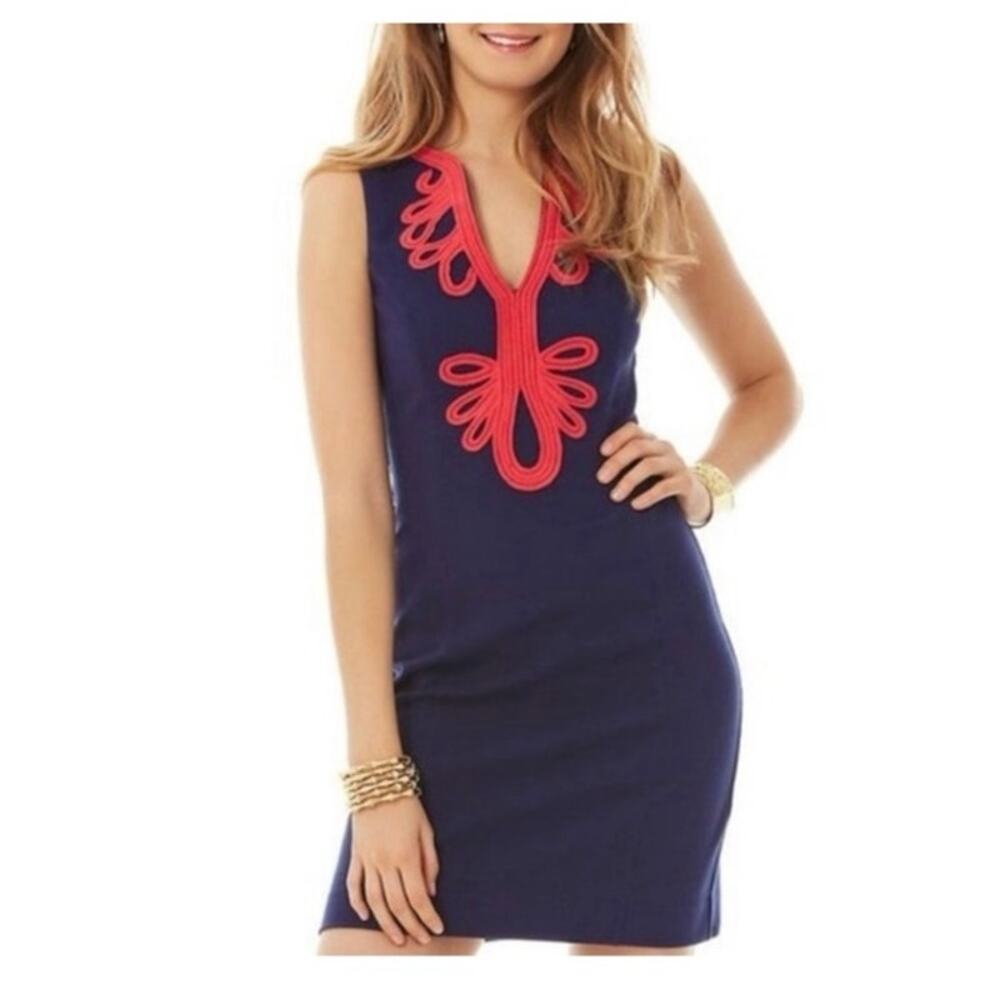 Womens Lily Pulizter Navy Blue Janice Shift Dress Size XL EUC!